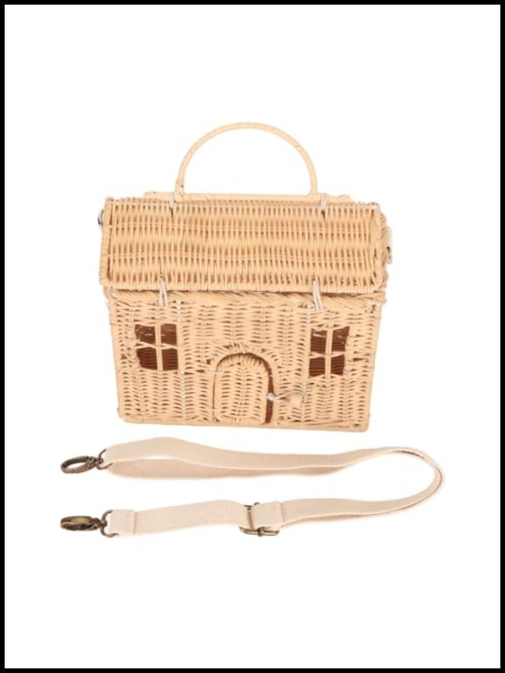 Handwoven Rattan Bag House Shape Large Capacity Shoulder Strap Beach Travel - Picture 5 of 6